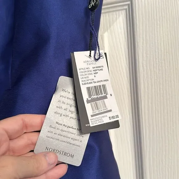 NWT ADRIANNA PAPELL SLEEVELESS MIKADO FIT AND FLARE MIDI DRESS WITH V-BACK - 8 - Picture 7 of 7